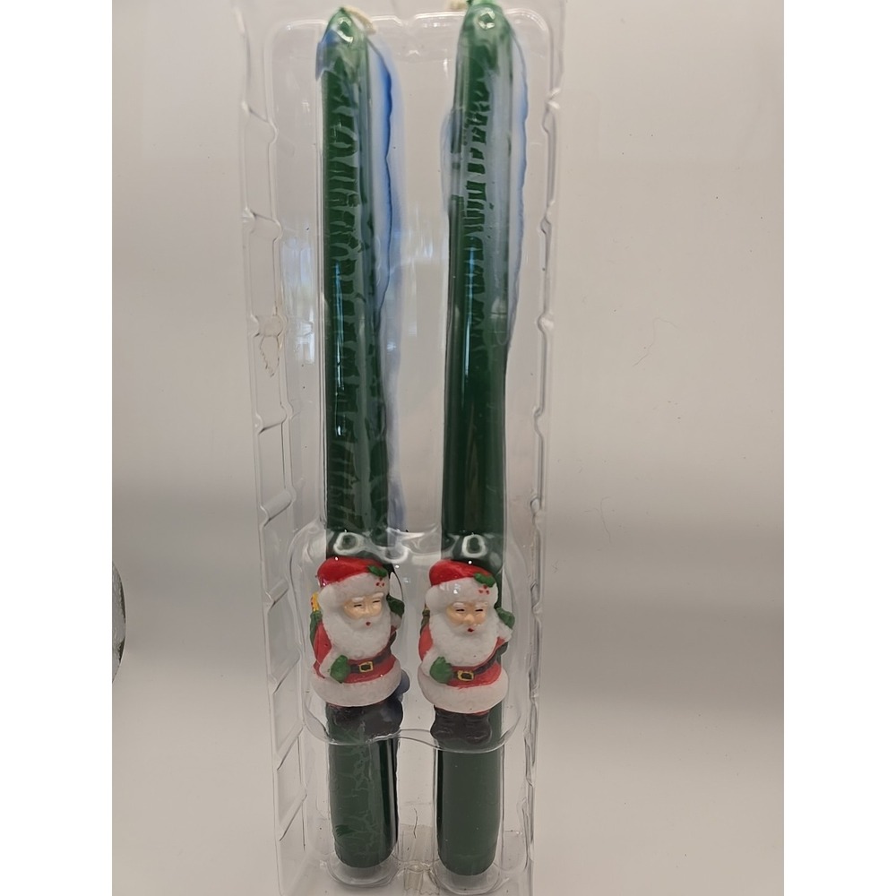 Vintage Avon Green Candle Santa Set of 2 Taper Candles 10"